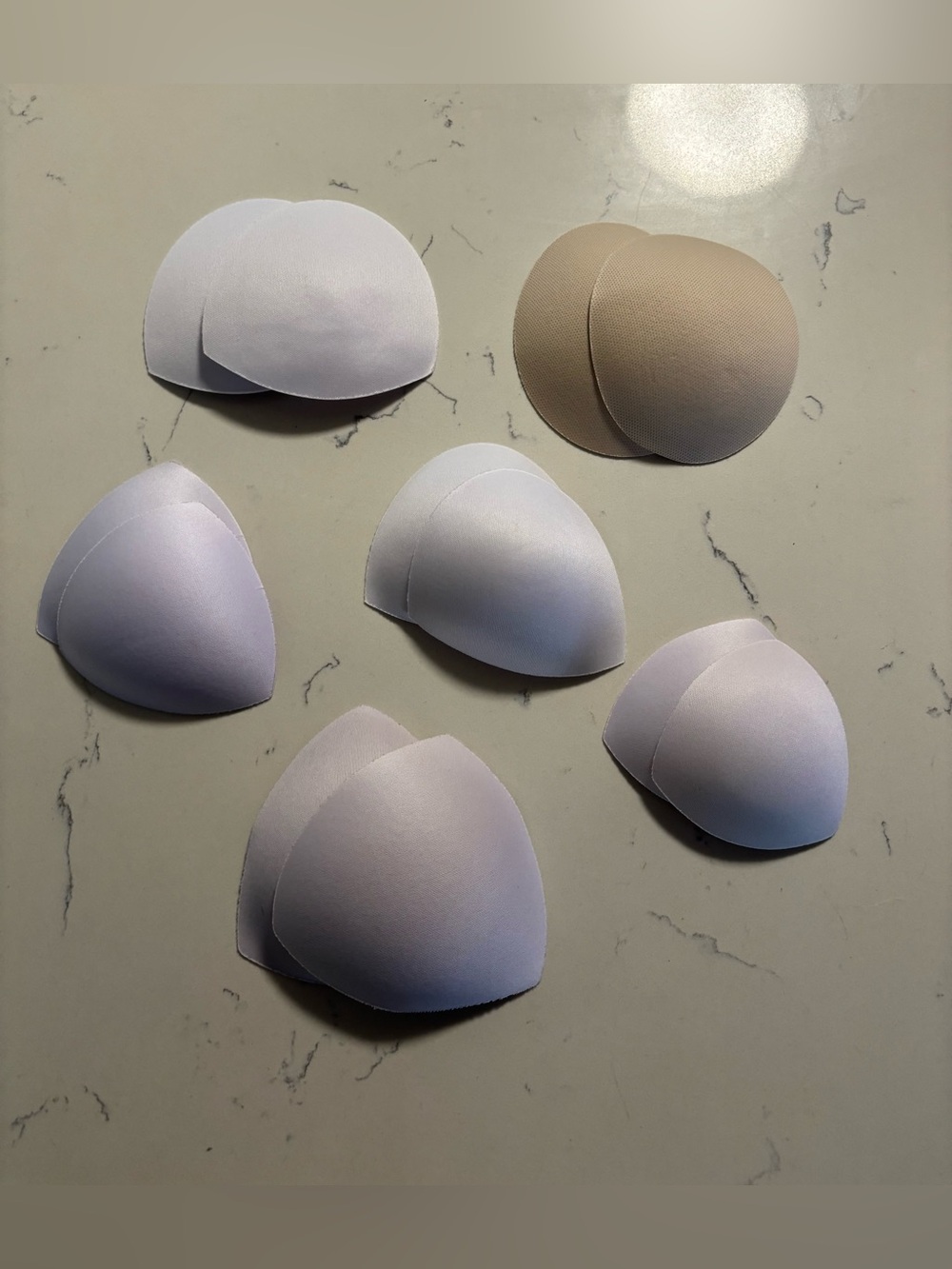 Removable Bra Cups - White and Nude Inserts, New, 6 Pairs
